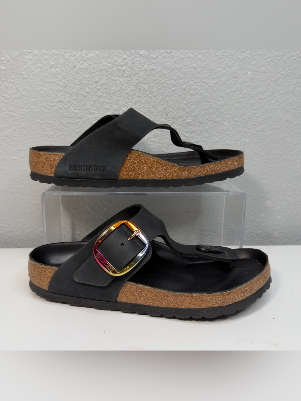 Birkenstock Gizeh Big Buckle Black Leather Sandals Women's Size EU 37 US 6 - 6.5